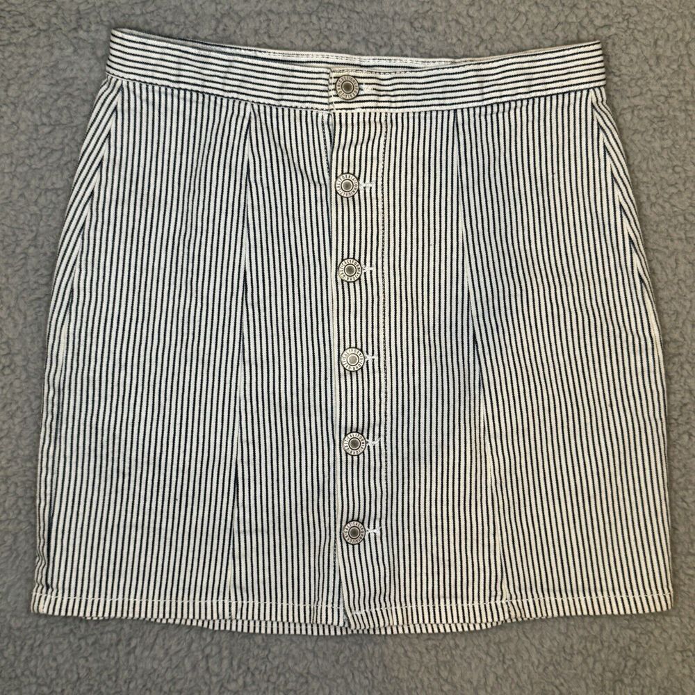 John Galt Vertical Black White Striped‎ Button Front Mini Skirt Small See Photos